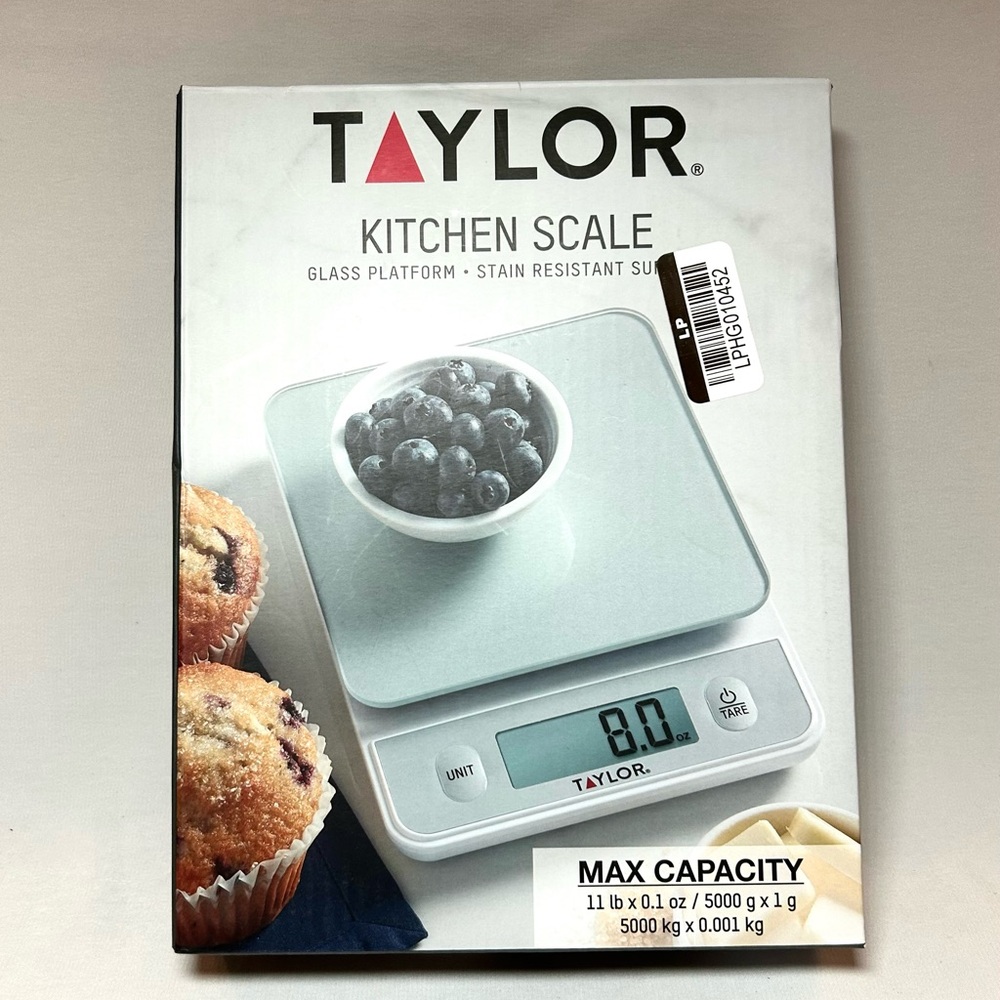 Taylor Kitchen Scale: up to 11 lbs, Glass Platform, Stain Resistant Surface NIB